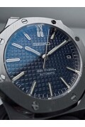 Custom Seiko Mod • Navy Blue Waffle AP with Blue AR Automatic Watch • 37mm